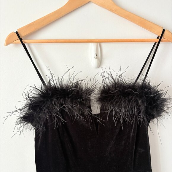 Superdown Revolve Erika Feather Velvet Mini Dress Black Size Small - Picture 6 of 9